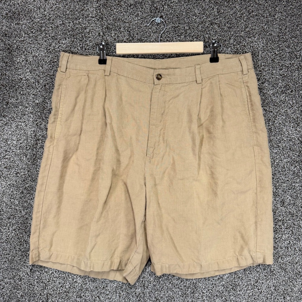 Jos A Bank Linen Shorts Mens 38/9 Tan Double Pleated Chino Travelers Collection